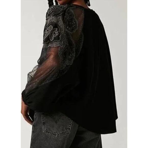 Free People Toni Top BoHo Sheer Mesh Slouch Fit Size S - Picture 2 of 7